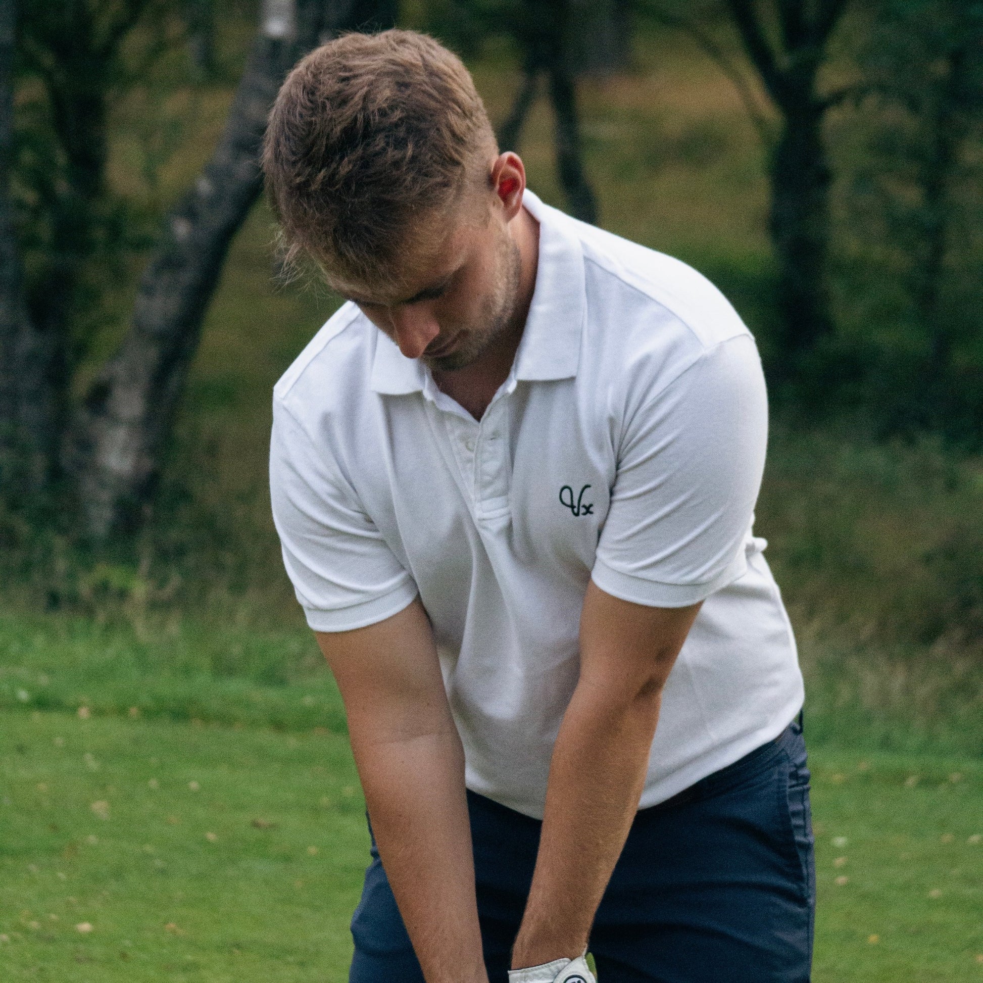 Vintxge Men's White Polo shirt, golf set-up